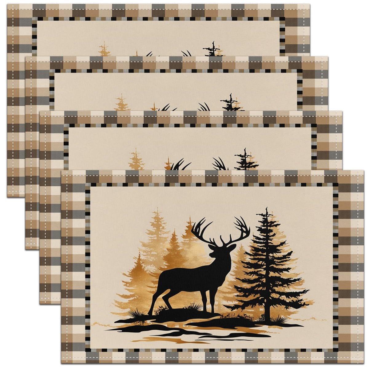 Cute Deer jejeloiu Placemats Antlers Pattern Washable Table Mats Placemat Teens Deer Hunting Wild Aniamls Kitchen Dinner Party Table Mats Western