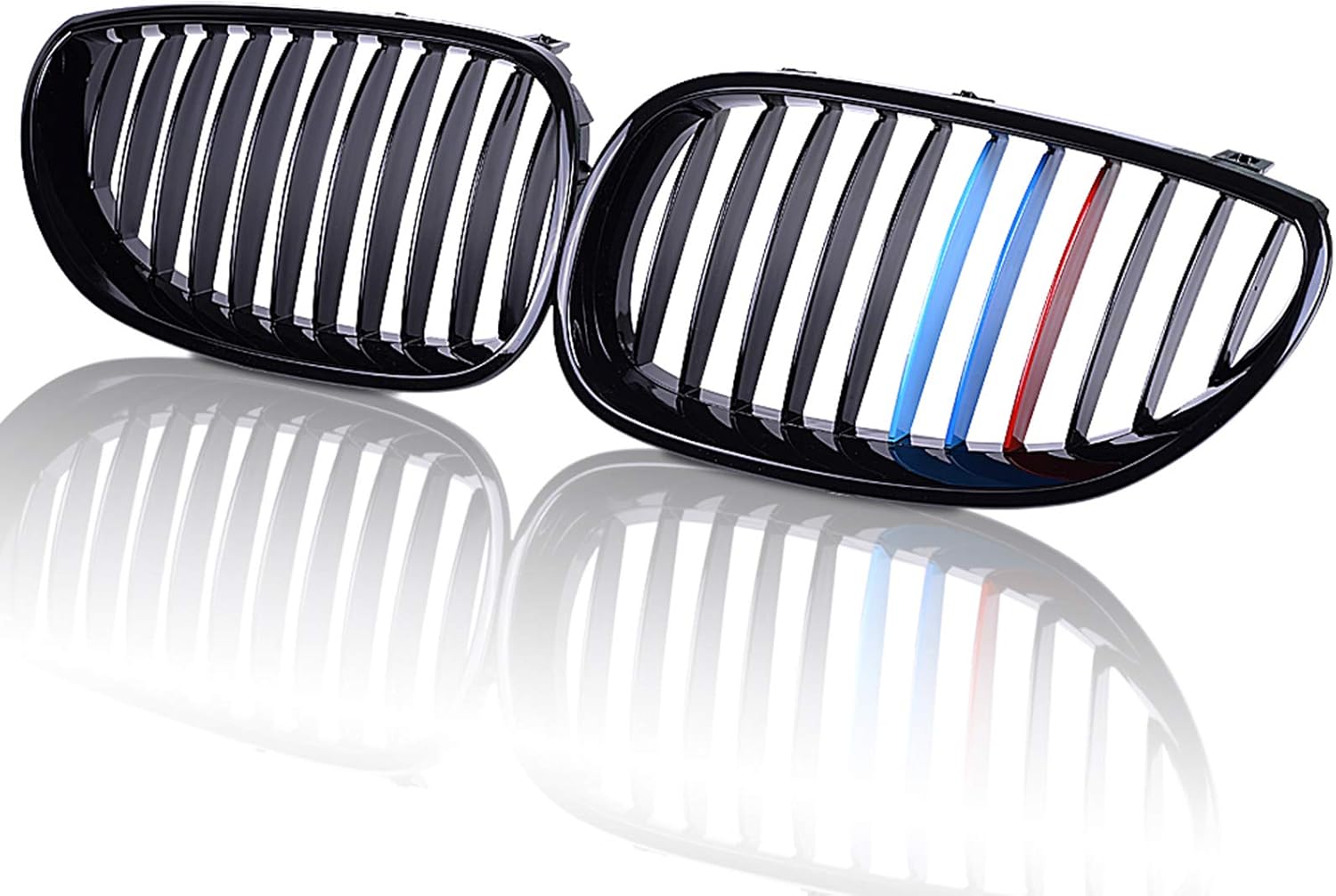 runmade Front Kidney Bumper Grille Grill Compatible with BMW 5 Series 520i 523i 528i 530i 535i 550i (MutiColor Gloss Black, Single Line, 2003-2009 E60)