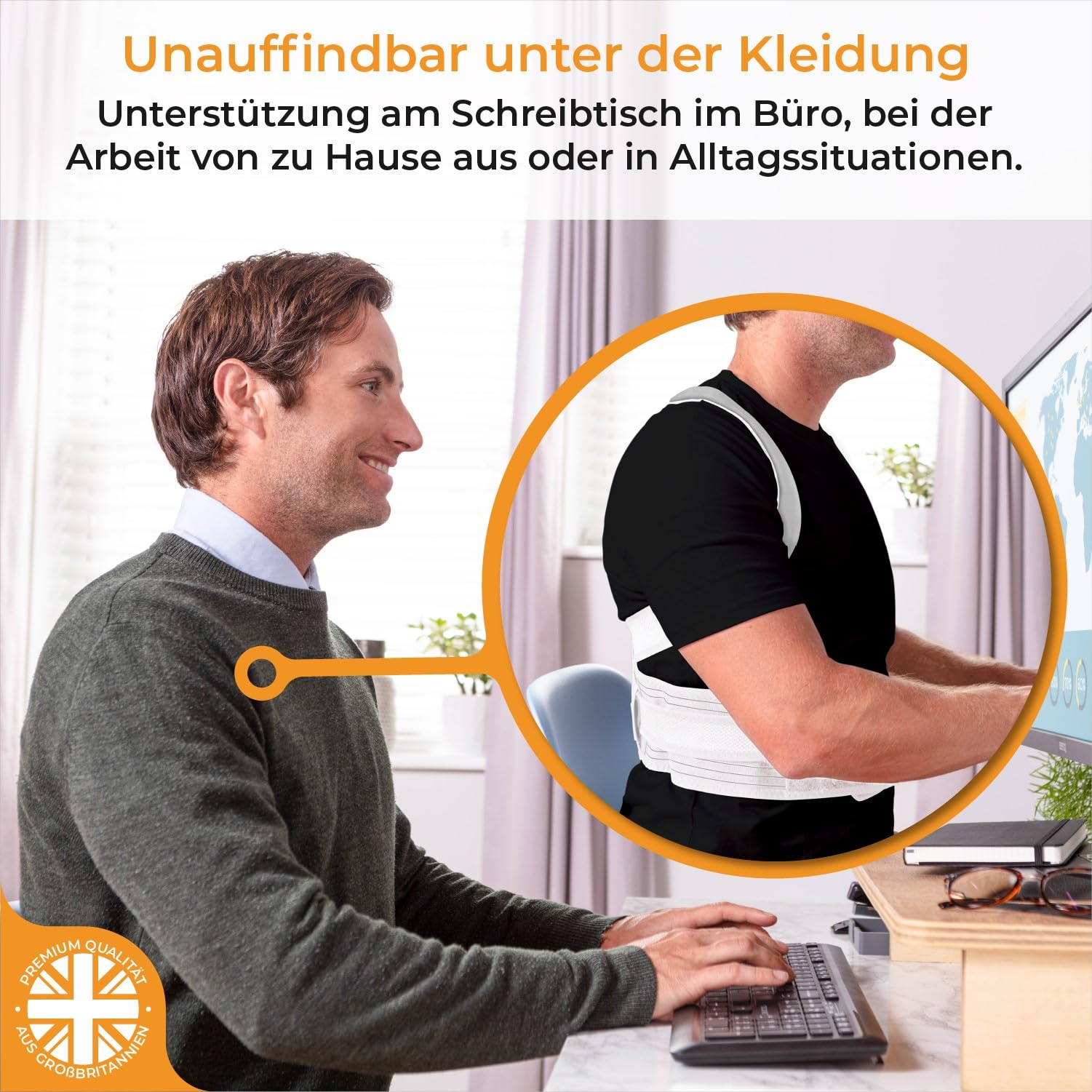LyfeFocus S1 Haltungskorrektur für Männer und Frauen - Unsichtbare atmungsaktive Stütze für den oberen Rücken - Haltungskorrektur bei Nacken-, Schulter- und Rückenschmerzen (Weiß, Groß)