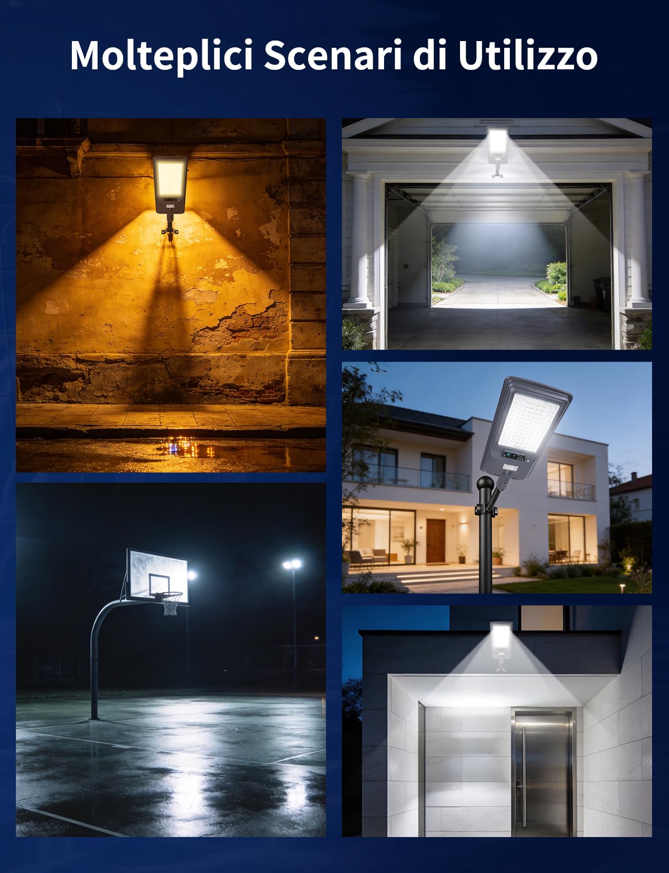 Aigostar 300W Lampione Solare LED Esterno, Batteria ad alta capacità da 15000 mAh, 3000K/4500K/6500K, 3000LM, IP65, Luce Solari da Esterno con Sensore di Movimento, Supporto palo non incluso, 2Pz