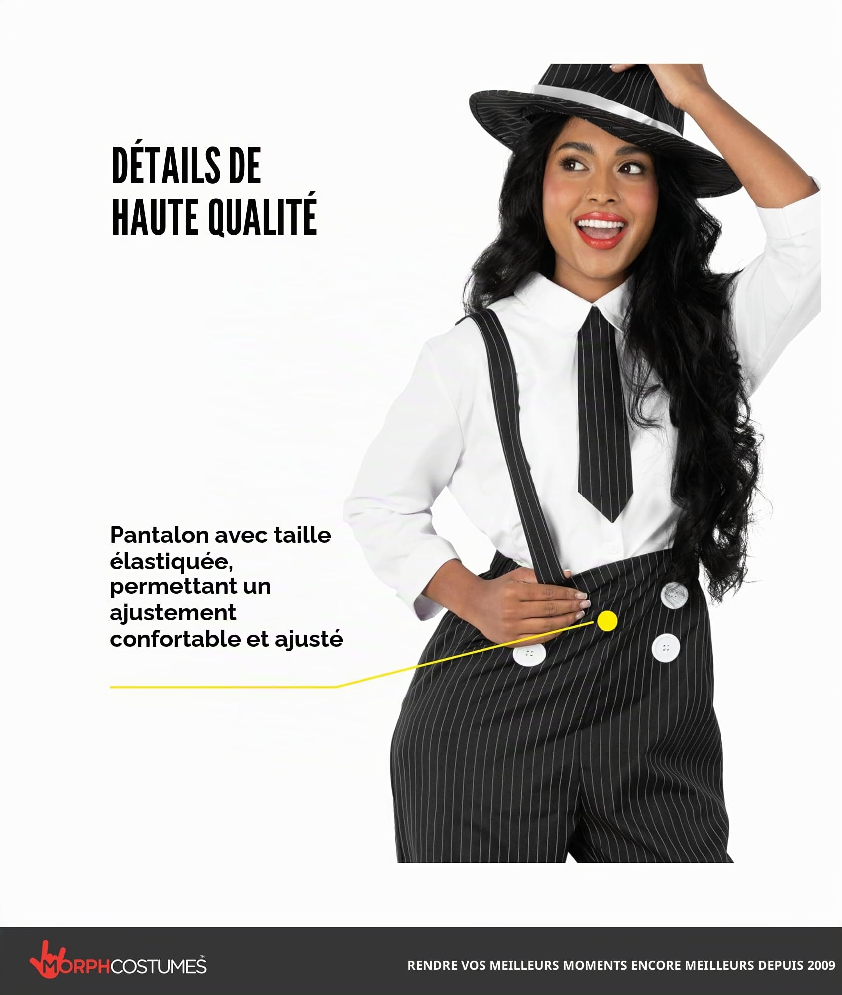 Fun Shack Deguisement Gangster Femme, Costume Annees 30 Halloween | Haut Ajusté, Pantalon Rayé & Chapeau Melon, Style Années Folles, Parfait pour Halloween, Idéal pour se Déguiser