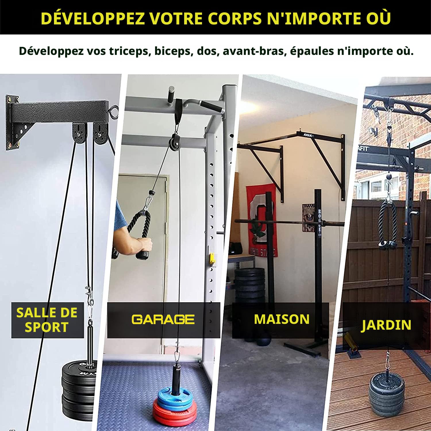 Système Poulie Entraînement SERTT - Pour Triceps, Dos, Biceps, Maison, Charge 150kg