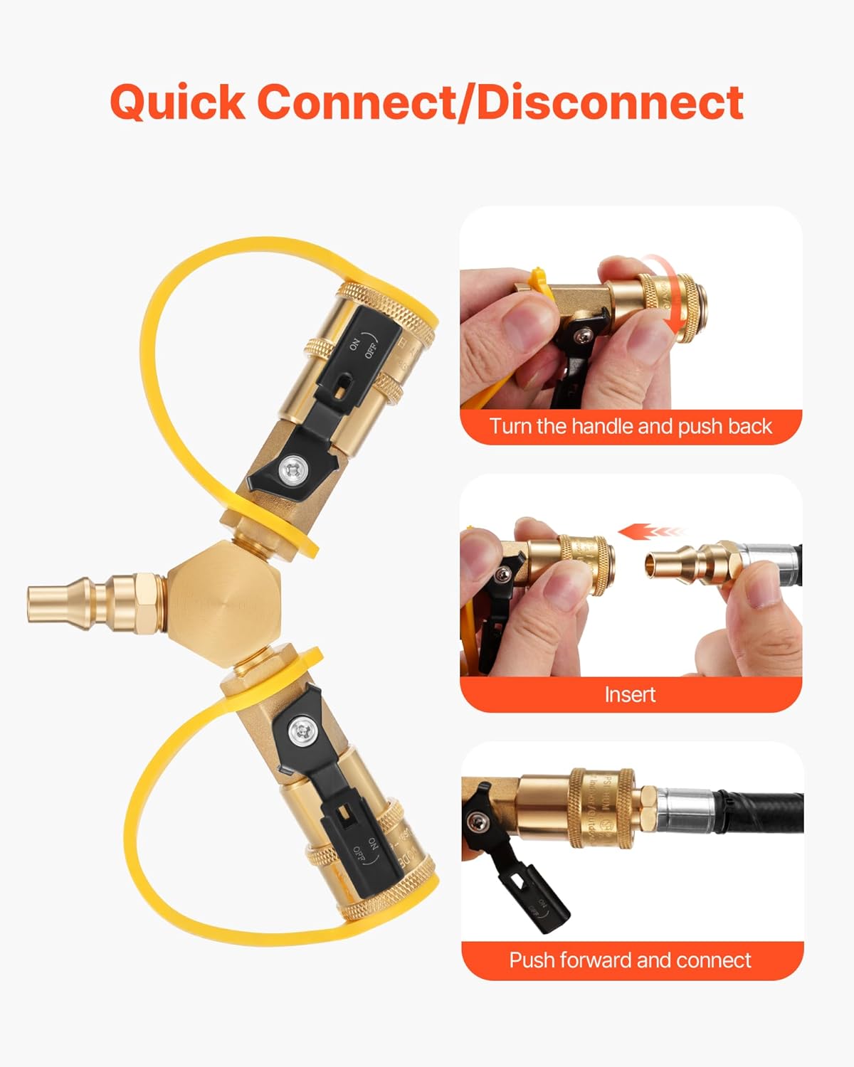 VEVOR RV Propane Y Splitter with Shutoff Valve, 1/4 Inch, 2 Way Quick Disconnect Kit for RV Trailer, Motorhome, Camping Grill & Propane Hose Connections