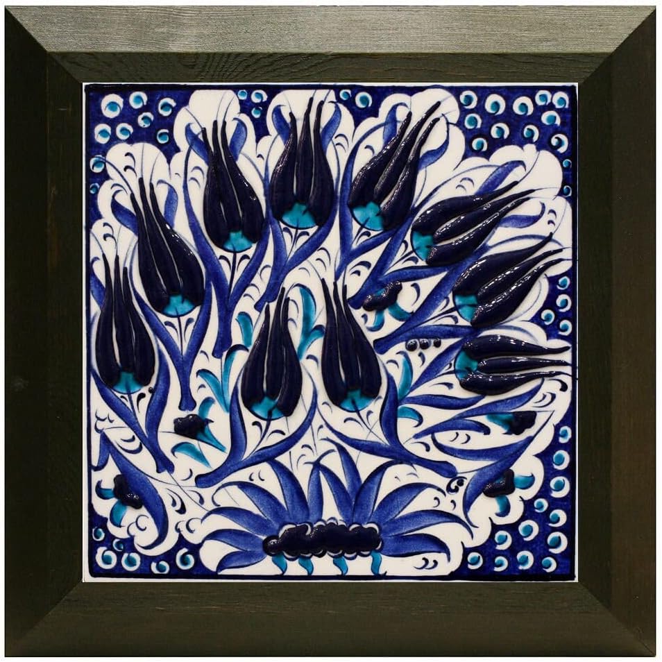 Ceramic Wall Hanging Square Tile with Wooden Frame, Accent Tile Panel, Decorative Living Room Tile, Wall art decor gift, Sweet Birthday Gift