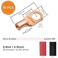 Vista 392 de SELTERM - 2 terminales de anillo resistentes para cable de batería, calibre 4 AWG, pernos de 3/8 pulgadas, terminales de calibre 4, ojales de cobre