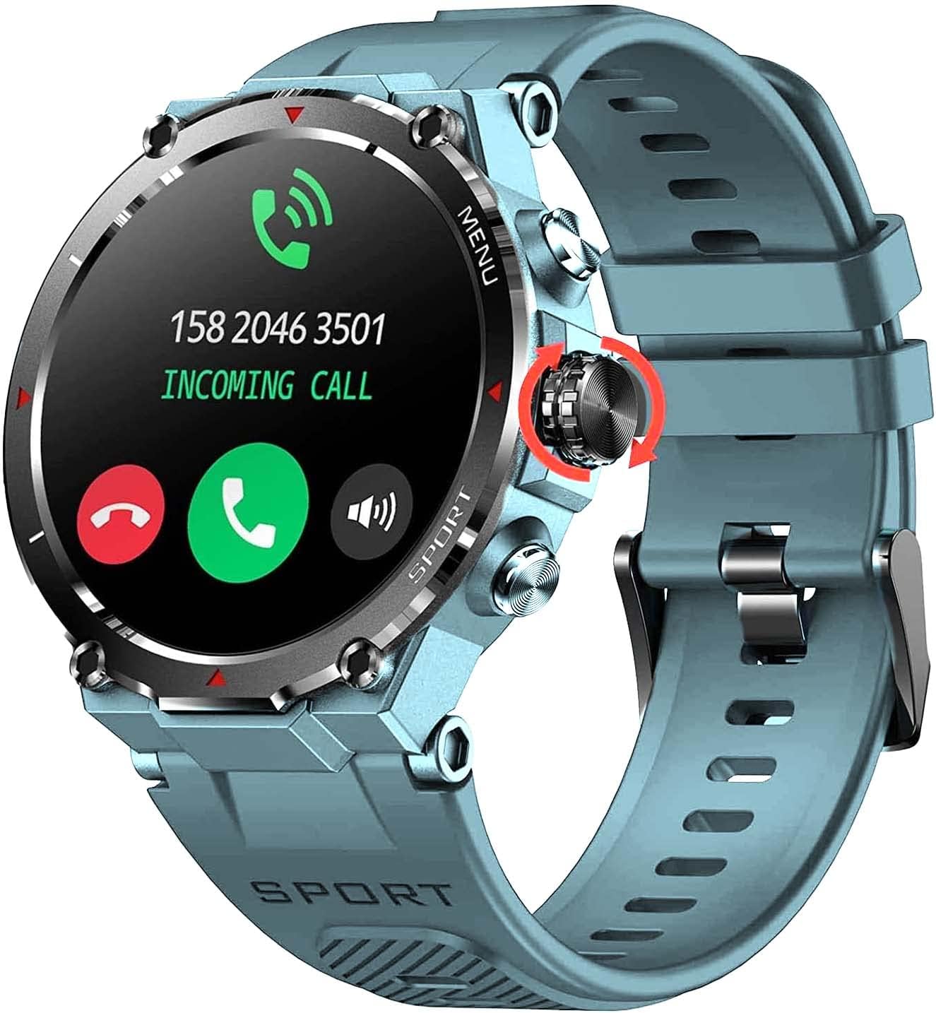 Military Smart Watch for Men Rugged Tactical Smartwatch Bluetooth (Answer/Make Calls) 1.32” HD Fitness Watch Heart Rate Monitor Sleep Tracker (Blue)