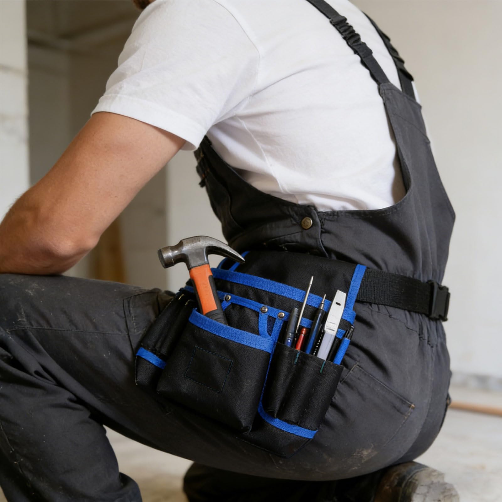 Ceinture à outils pour homme avec 26 poches, sac à outils magnétique amovible, ceinture réglable avec porte-marteau pour électriciens, menuisiers et ouvriers du bâtiment