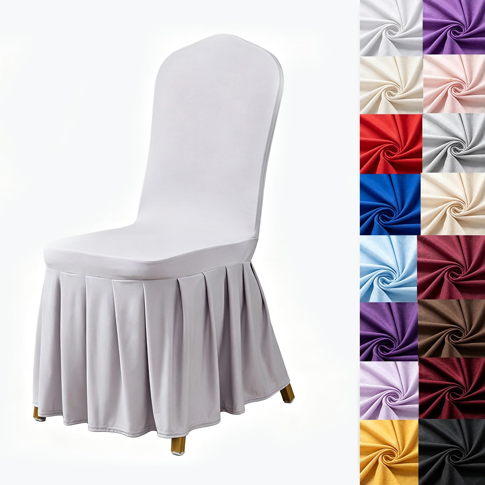 Syibelters 100pcs Chair Cover With Pleated Skirt Spandex For Hotel Banquet
