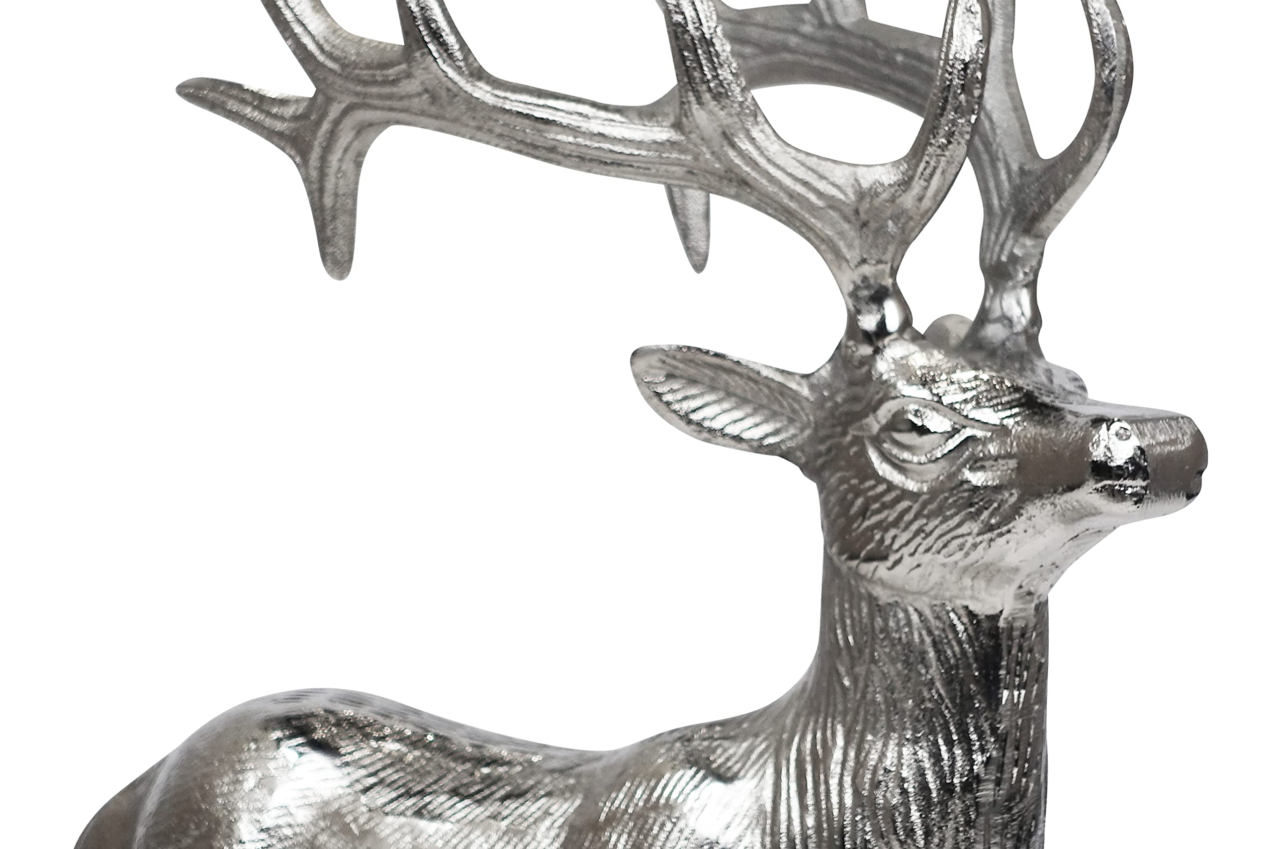 MichaelNoll Hirsch Dekoration - Stehend - Rentier Aluminium Metall Silber - Figur Statue Dekofigur - Deko für Wohnzimmer, Küche, Schlafzimmer - Weihnachten Winter - Hirschgeweih Dekoration XL 37 cm