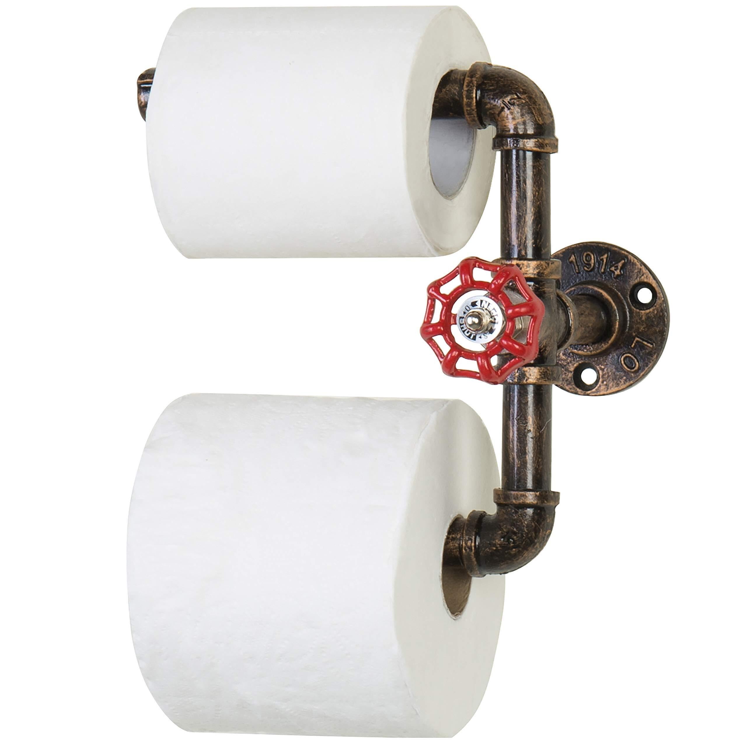 Portarrollos de papel higiénico doble para grifo de tubo industrial, montado en la pared, diseño de bronce