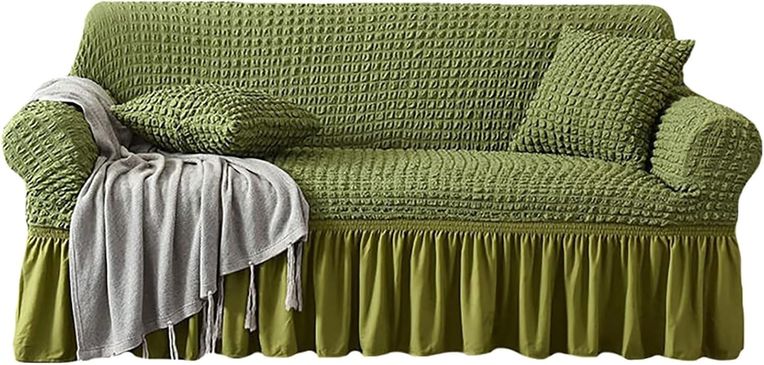 HUHJYUGE Armchair Sofa Slipcover 1 Piece Couch Sofa Cover with Skirt, Sofa Couch Cover Durable Washable High Elastic Stretchable, Universal Furniture Protector Easy Fit (G 3 Seater)