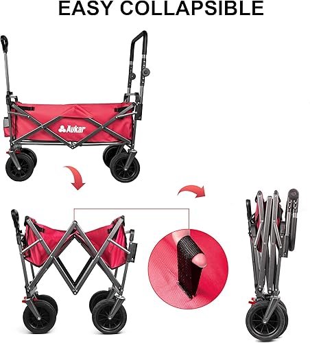 Miniatura 5 de Carros plegables, carrito de jardín plegable resistente para exteriores, con mangos de empuje, ruedas grandes para arena, picnic, campamento,