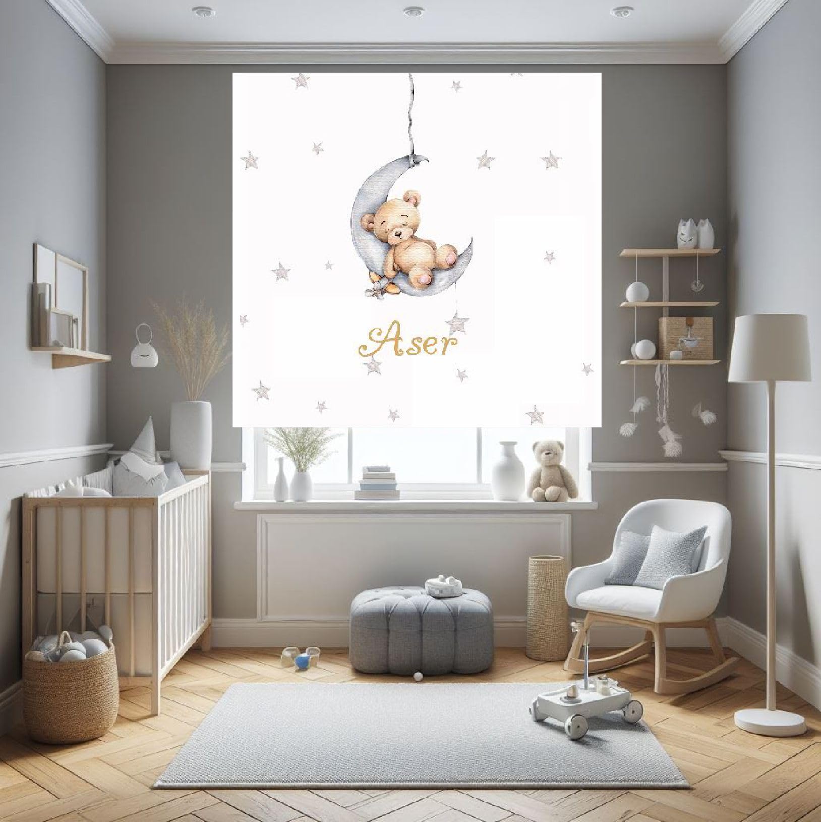 Estor personalizable Infantil Osito Luna Niño. Estor enrollable translucido habitación niño. Estores Personalizables Niño (140x170)