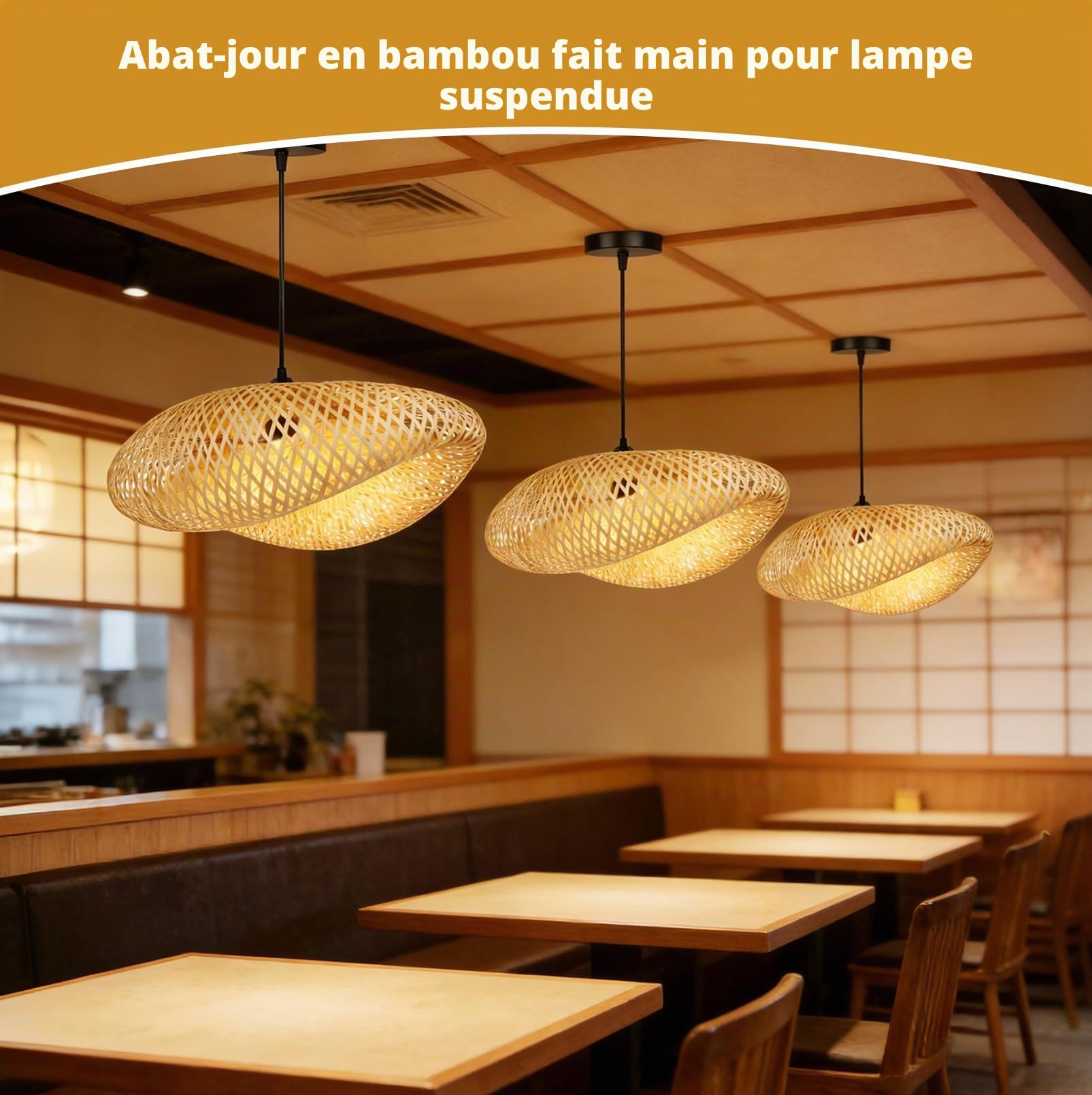 JAOGAUS Suspension en Bambou, Diamètre 60 cm, Ampoule non Incluse