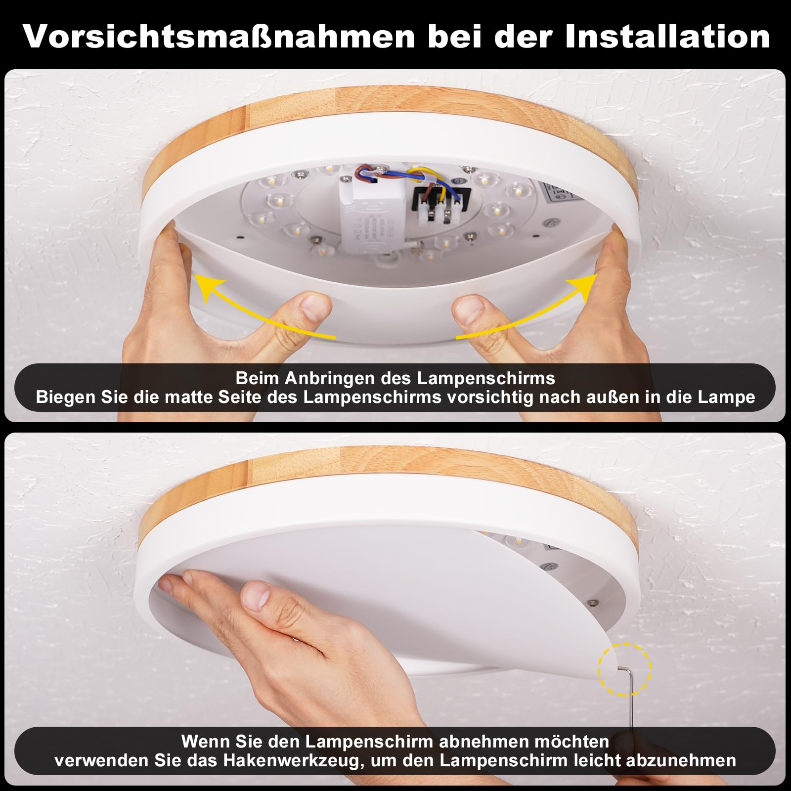 Moderne Deckenlampe Holz,LED Deckenleuchte weiß,4000K,36W Schlafzimmerleuchte Für Wohnzimmer,Flur,Studie,Küche,Bad,Esszimmer,Ø40 cm