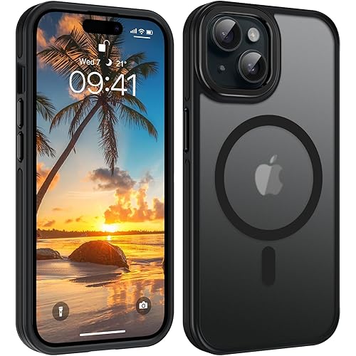 YINLAI Case for iPhone 15 6.1-Inch, iPhone 15 Phone Case Magnetic Compatible with Magsafe Slim Translucent Matte Men Women Girls Shockproof Protective Back Cover, Black/Black