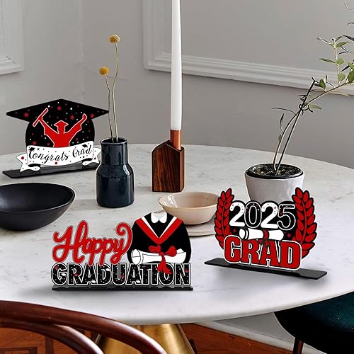 Miniatura 14 de LINGTEER Decoraciones de fiesta de graduación de clase 2025 – 3 piezas de felicitaciones de graduación 2025 de acrílico para centros de mesa