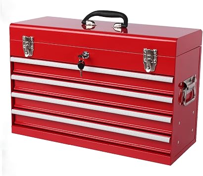Runboll Portable Tool Chest Metal 4-Drawer Tool Cabinet 21" Steel Tool Storage Box Organizer with Metal Cylinder Lock and Latch Closure, for Home Improvement, Auto Mechanics