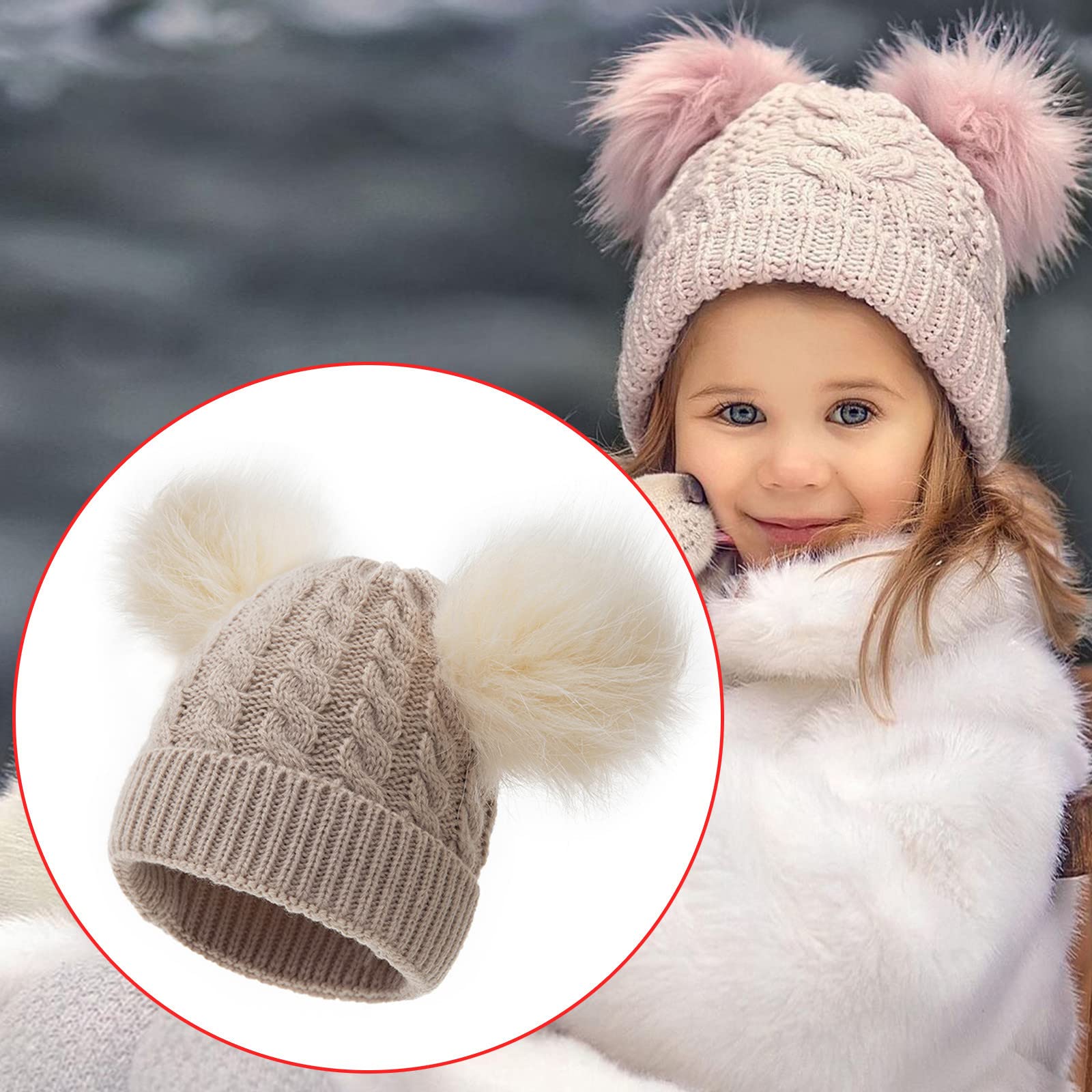Zimowa Ciepła Czapka Maluch Czapka Zimowa Dziecięca Czapka Z Dzianiny Czapka Z Podszewką Futro Chłopcy Czapki Bawełniane Czapka Zimowa Dzieci/Beige/One Size
