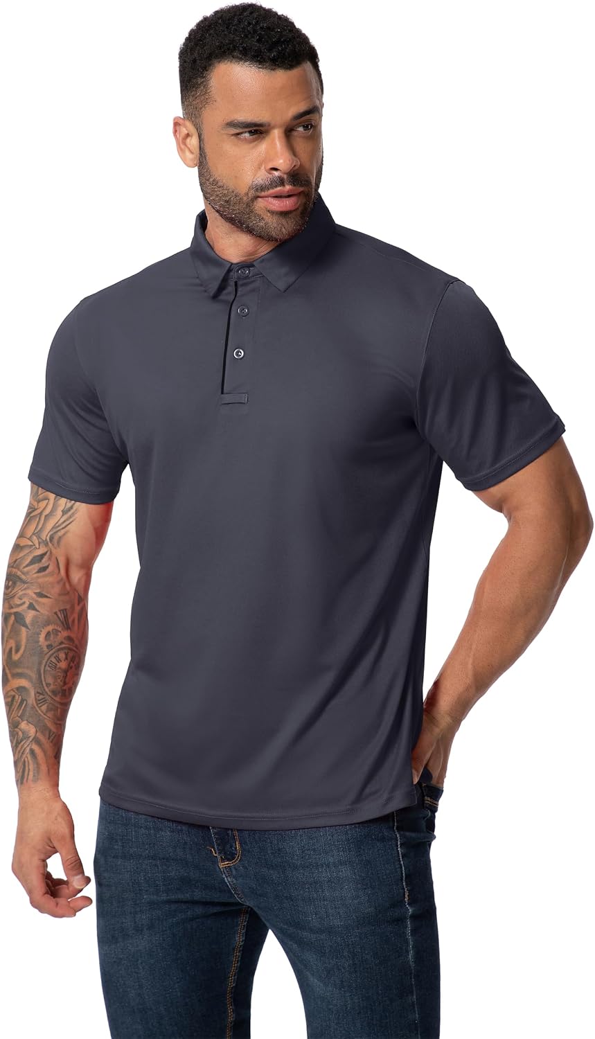 3 Pack Mens Polo Shirt Quick-Dry Short Sleeve Athletic Top Moisture Wicking Performance Dry Fit Golf Tennis T-Shirt