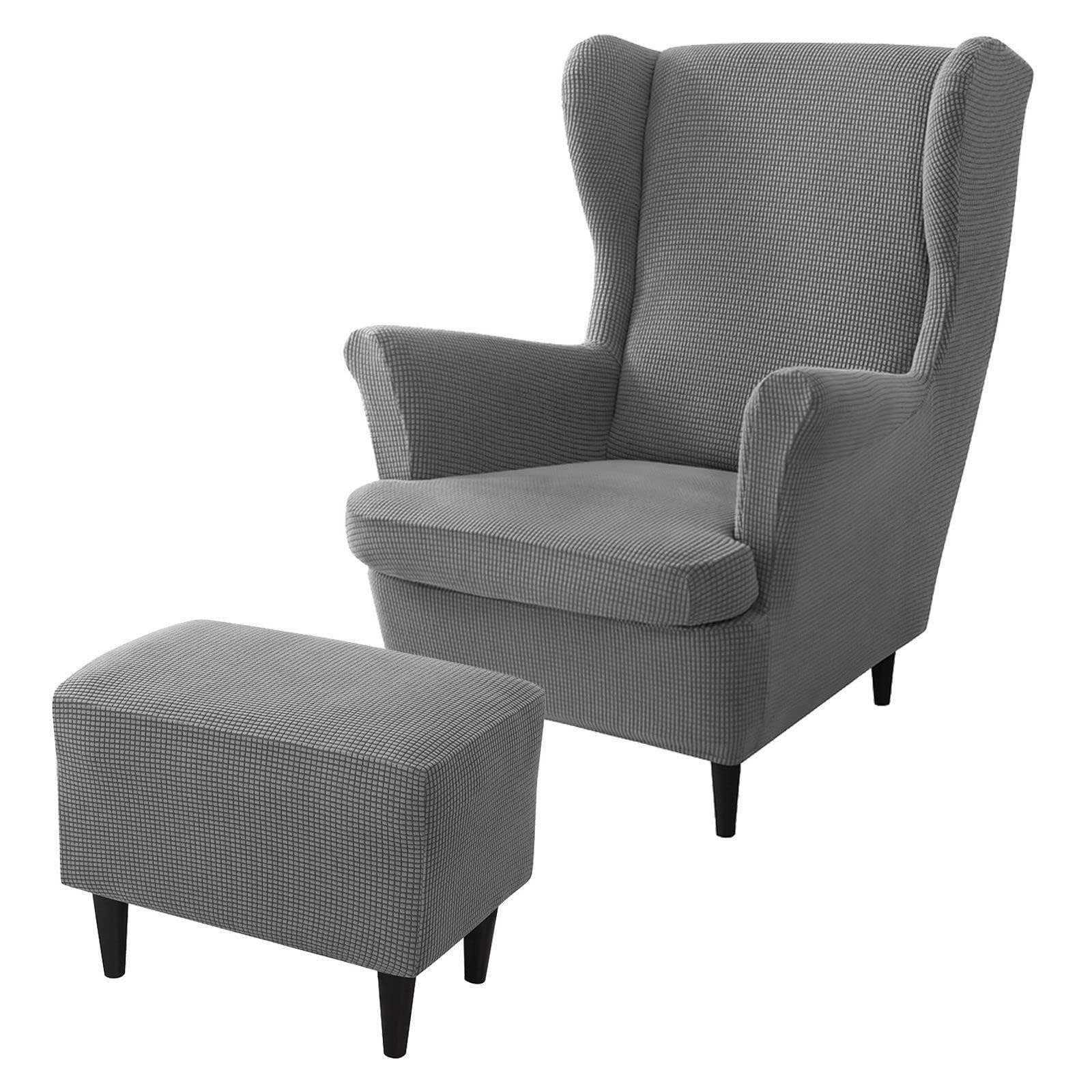 rackbone Wing Chair Covers,Wingback Chair Cover and Ottoman Stool Cover Sofa Cover with Elastic Band Washable Armchair Protector Cover for Living Room,9
