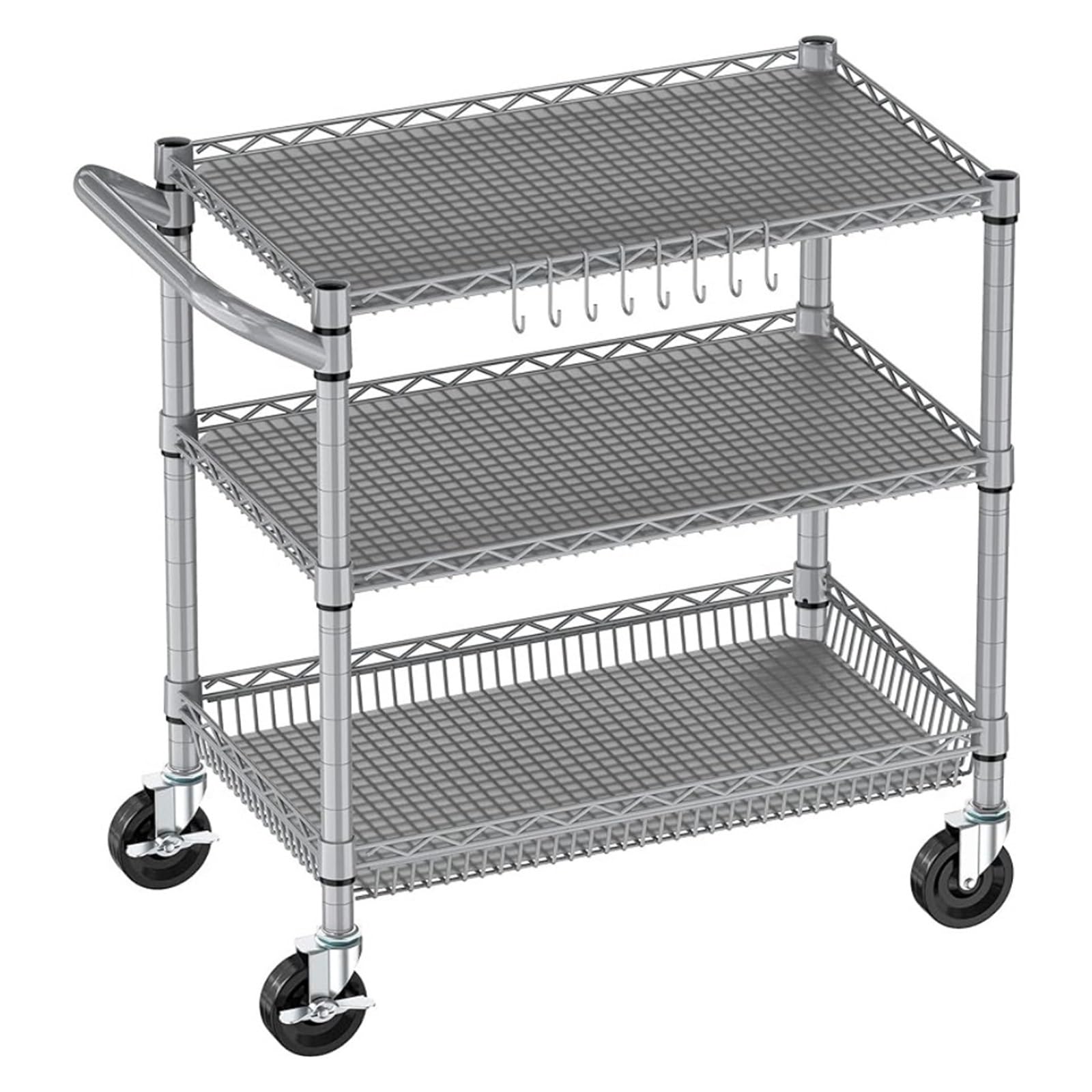 Carrito de cocina con ruedas, estantes de metal ajustables, carrito de almacenamiento rodante con asa para una fácil organización y movilidad