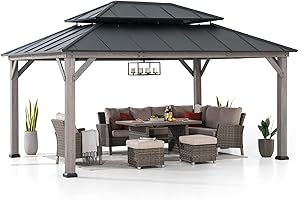 Sunjoy 12' x 16' Conservatory Gazebo with 2-tier Slatted Metal Roof