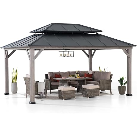 Sunjoy 12' x 16' Conservatory Gazebo with 2-tier Slatted Metal Roof