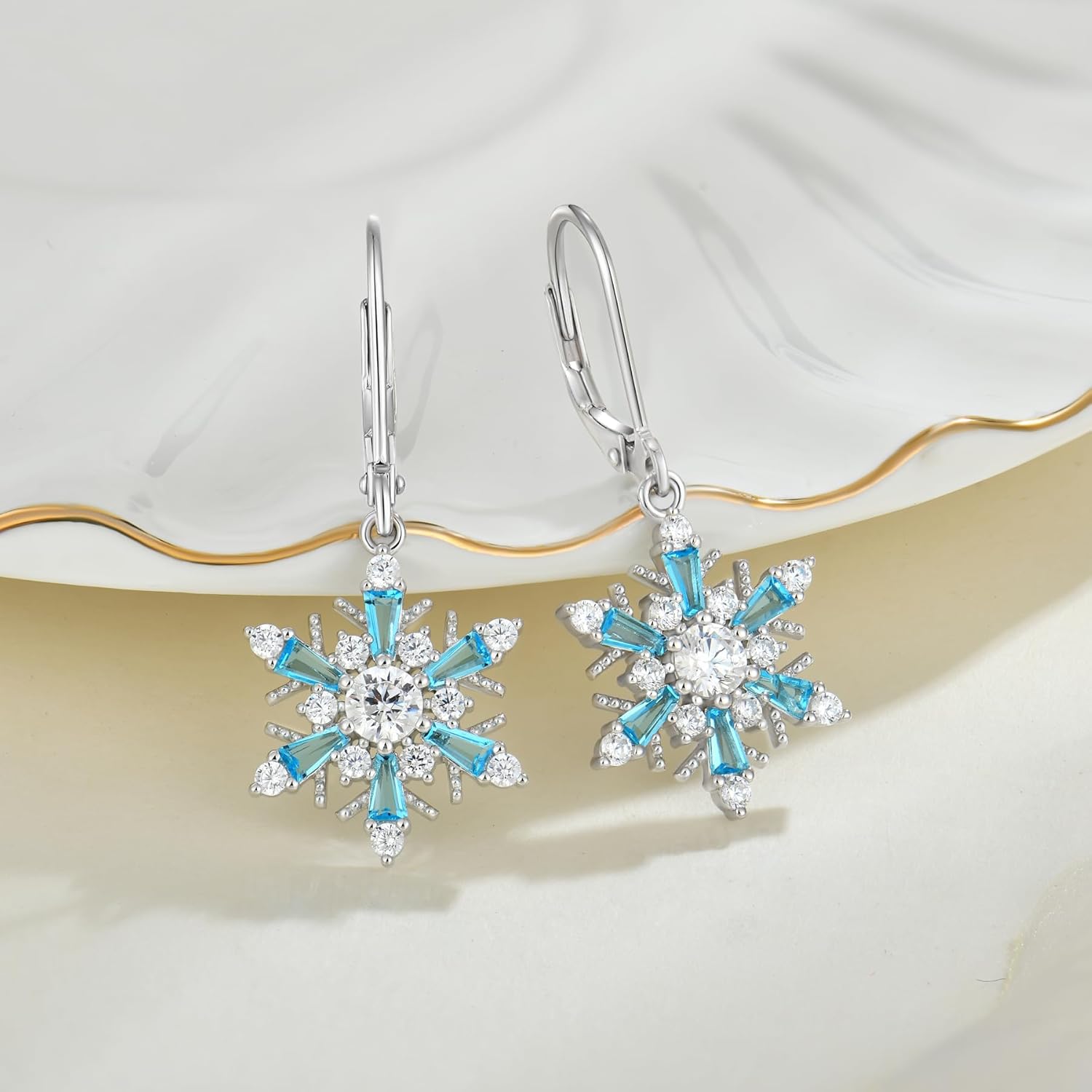 Women Snowflake Earrings Christmas 925 Sterling Silver Dangle Drop Earrings 5A Cubic Zirconia for Mather Birthday Winter Jewelry Gifts - Image 3