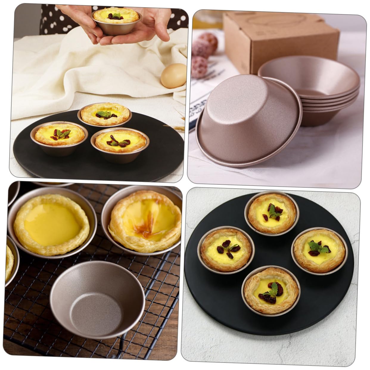 BESTonZON 12piezas Moldes De Tartas Redondas De Acero Carbono Moldes Para Hornear Mini Tartas y Puddings Fácil Desmoldeo y Limpieza y Muffins