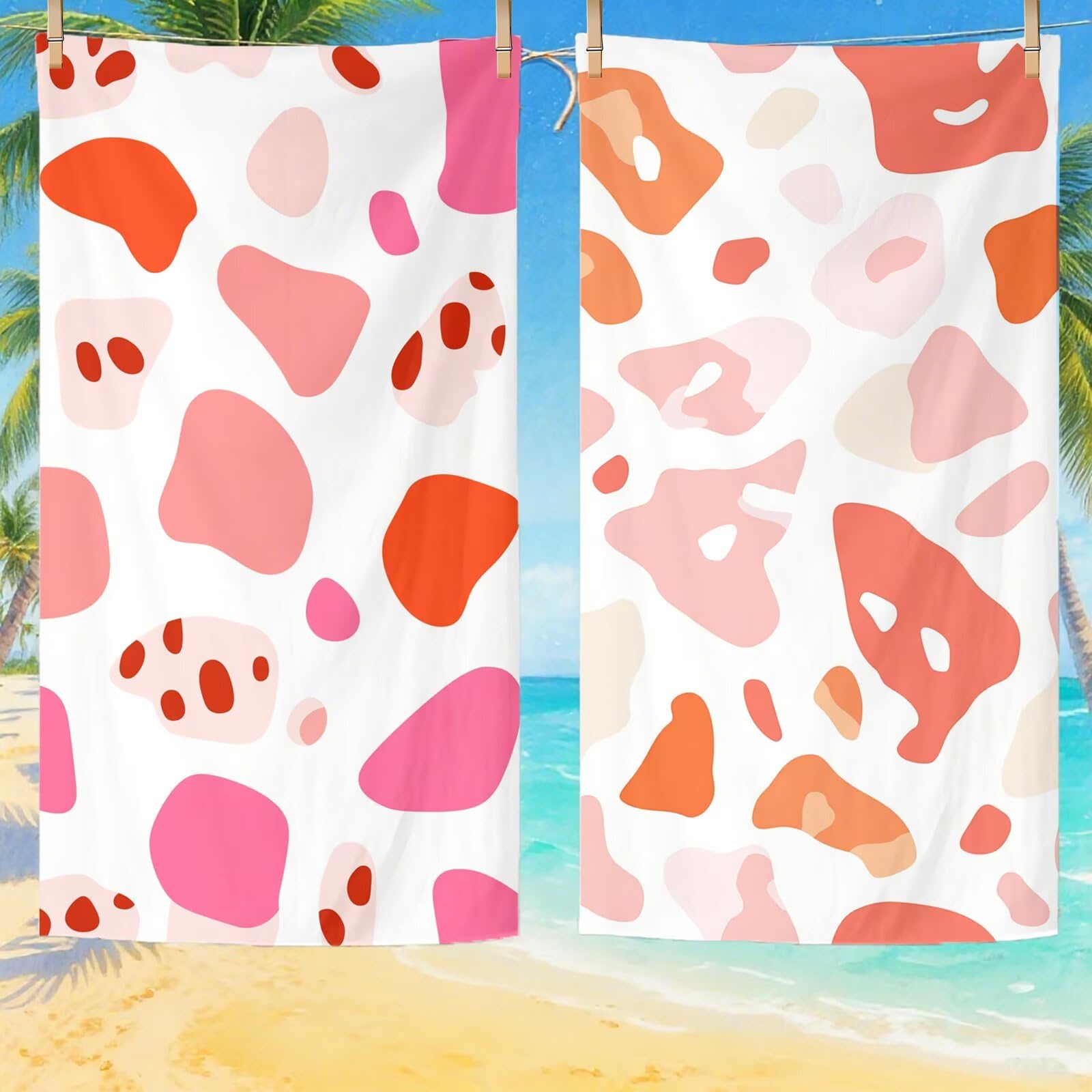 Serviette de Plage XXL 90x200,Rose Serviette Plage Microfibre avec Séchage Rapide, Anti-Sable, Absorbante Fonction Design pour Vacances Piscine Pique-Nique Voyages Yoga, Cadeau Femme 2 Pack Q-637