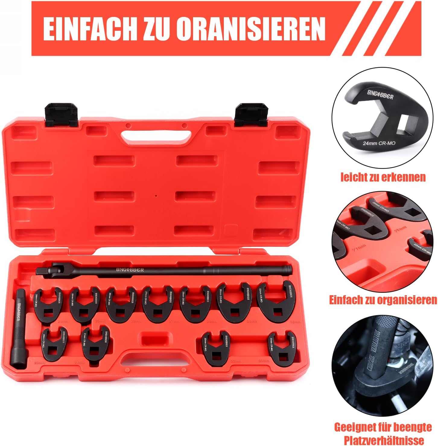 13-Piece Crowfoot Wrench Set, Crowfoot Spanner Socket Spanner 1/2 Inch External Square Drive 20-32 mm