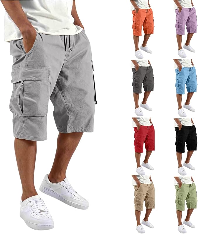 Mens Cargo Shorts Casual Elastic Waist Tactical Work Shorts