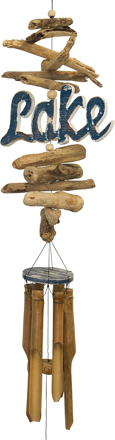 Cohasset Gifts Lake Logo Bamboo Wind Chime - Natural Sustainable Yard Art