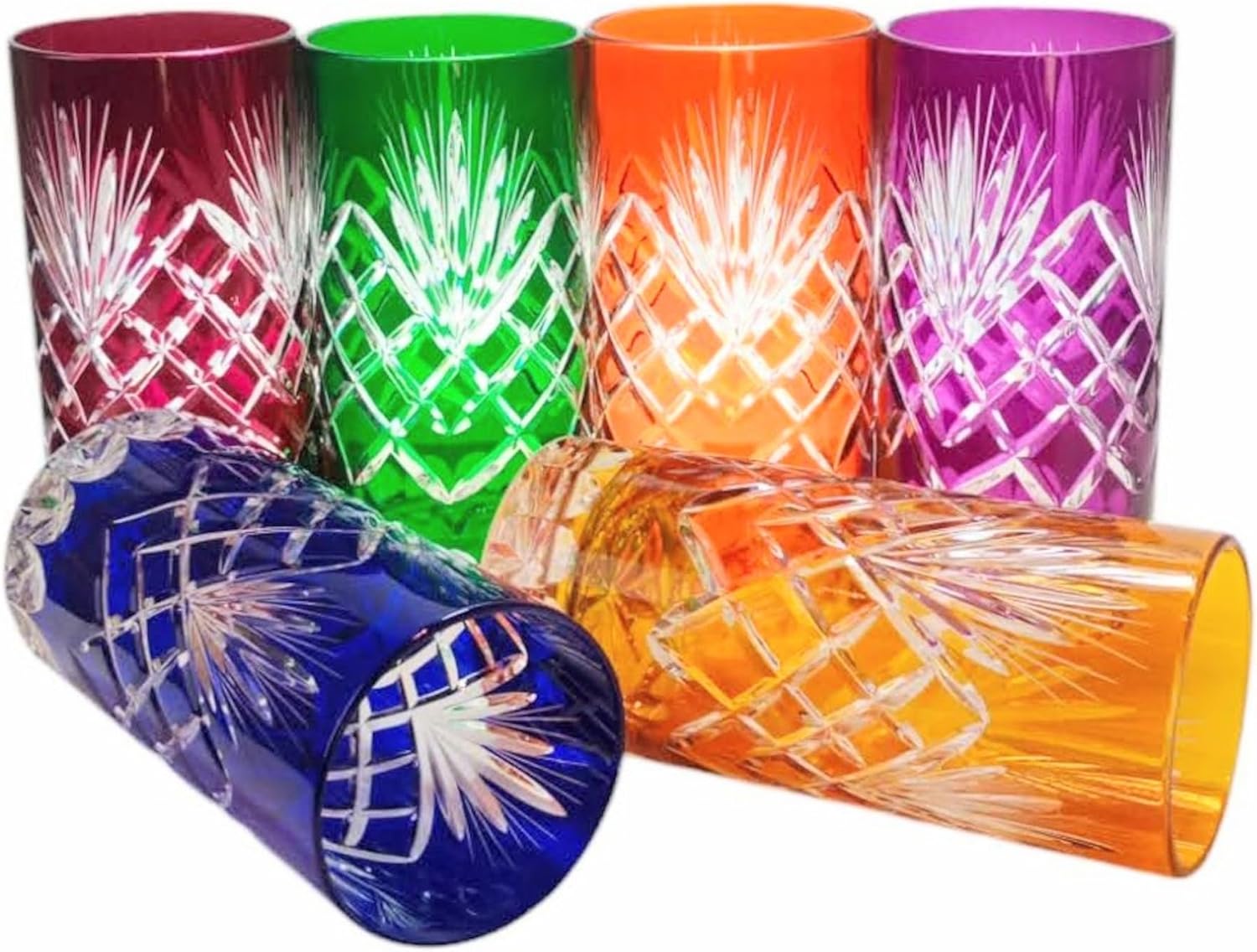 MaRika Crystal Water Glasses and Drinking Glasses 320 ml - Colourful Hand-Decorated Elegant Glass - Set of 6 in Gift Box, Perfect for Everyday Use and as a Gift