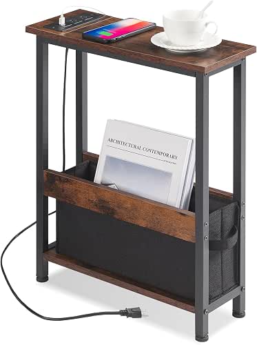 Slim Charging End Table with Storage - For Small Spaces