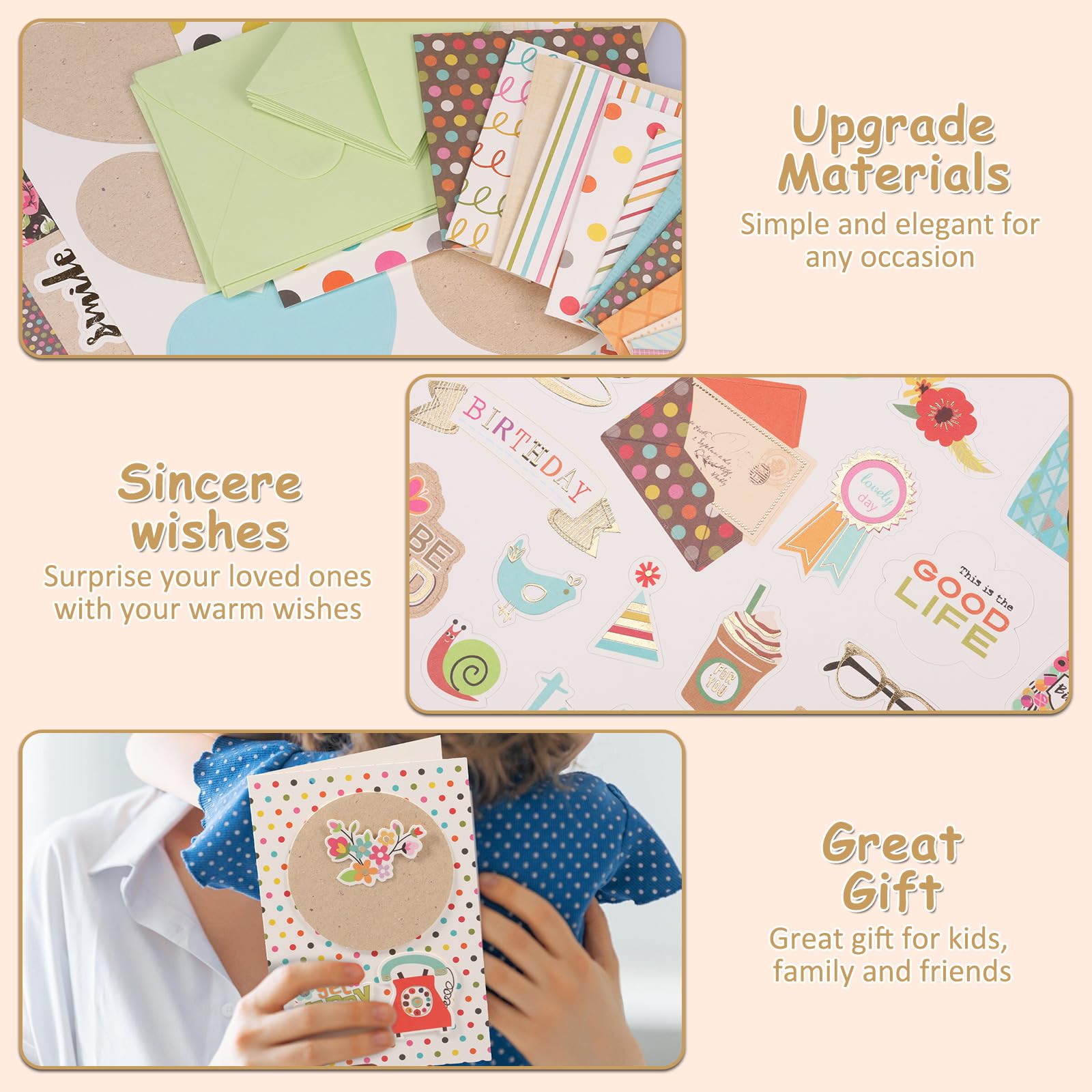 DIY Greeting Card Kit, Handmade Greeting Card Set Includes 16 Cards 16 Envelopes with Decoration Accessories, DIY Greeting Card Making Kits, Personalized Card Crafts for Kids Adults(green)