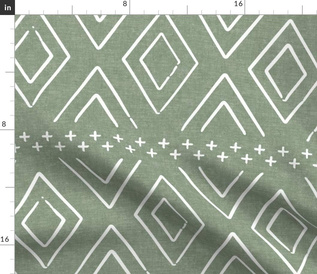 Spoonflower Fabric - Green Boho Diamonds Sage Mudcloth Bohemian Geometric Gender Neutral Printed on Petal Signature Cotton Fabric Fat Quarter - Sewing Quilting Apparel Crafts Decor