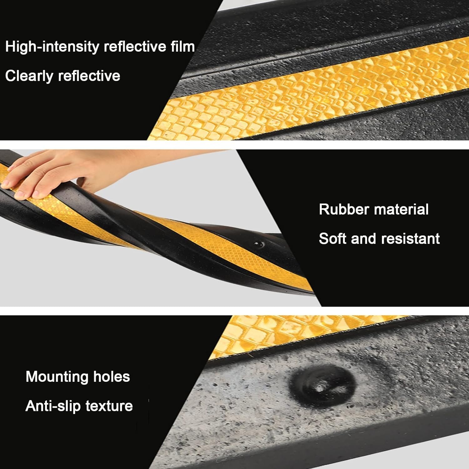 Protector de esquina de goma reflectante, protector de borde de 1 cm de grosor para seguridad en talleres, protección del suelo, uso industrial resistente, evita daños y lesiones