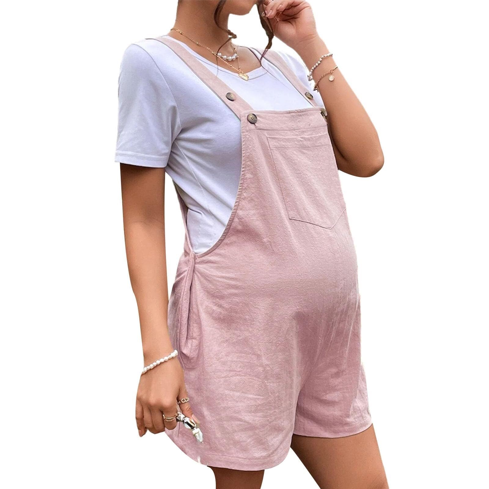 Salopette premaman con pantaloncini estivi in cotone estivo senza maniche, salopette con orlo strappato, spalline regolabili, tinta unita, pantaloncini larghi pagliaccetti (rosa A, XL)