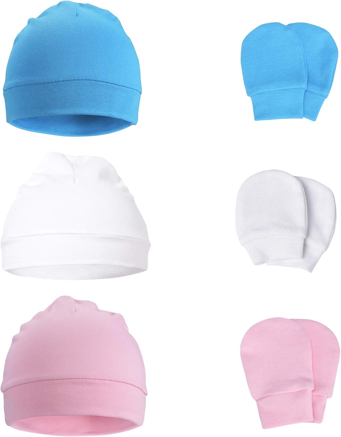Momcozy Newborn Baby Hats and Mittens, Baby Boys Girls Infant Unisex Cotton Caps and Scratch Mittens 3-Piece Set: Clothing