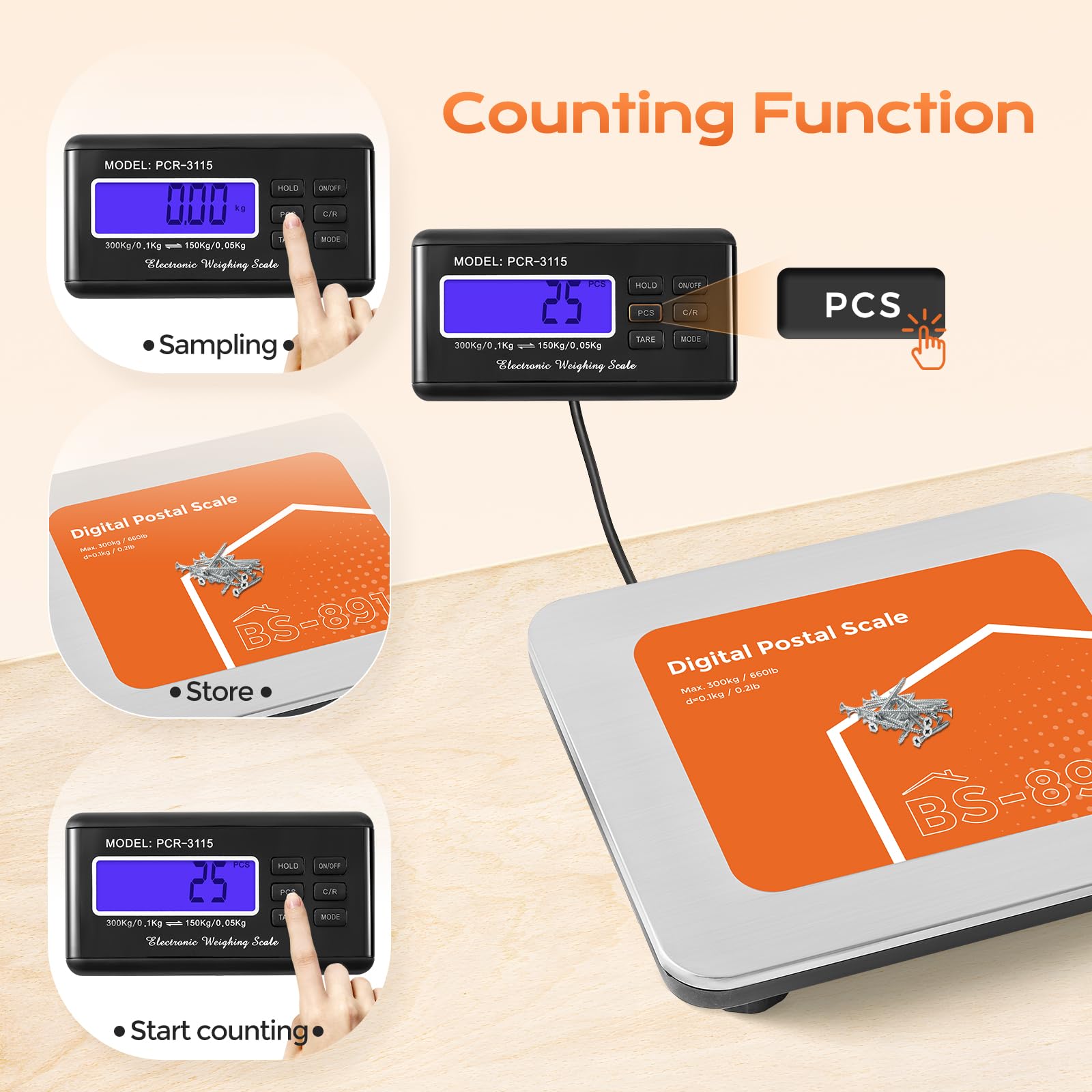 Balance Postale Sans Fil 300 Kg Bonvoisin – Écran LCD Séparé, Plateforme Inox, Double Capacité, Kg/lb/oz
