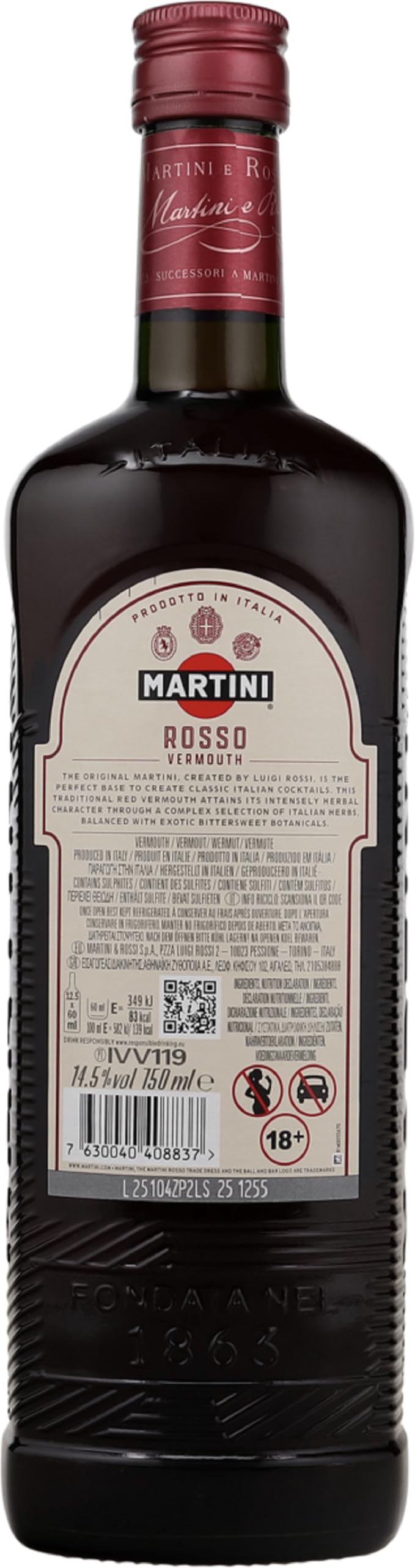6 Flaschen Martini Rosso 750ml 14,4% Vol. aromatisiertes weinhaltiges Getränk