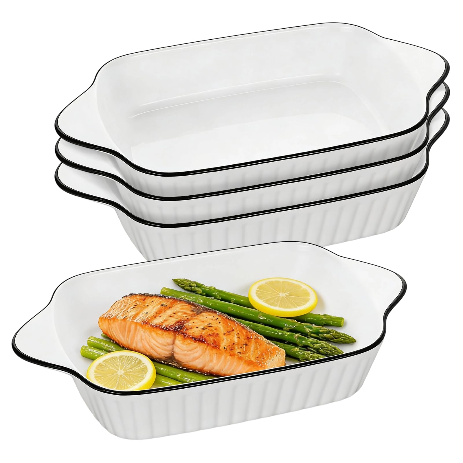 Lasagna Baking Dish, Ceramic Baking Dishes, 10.5in Rectangular Bakeware with Handles, Shepherds Pie Bakeware, Oven Safe & Microwave Safe (Rectangular - 4 Pack)