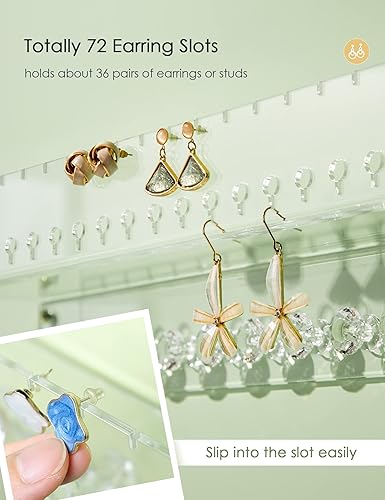 Miniatura 4 de Organizador de joyas colgante de acrílico montado en la pared con estante flotante, organizador de collar y organizador de aretes para mujeres y