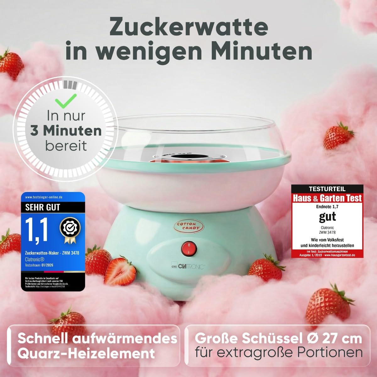 Clatronic Zuckerwattemaschine 500W ZWM 3478 mint Cotton Candy Machine