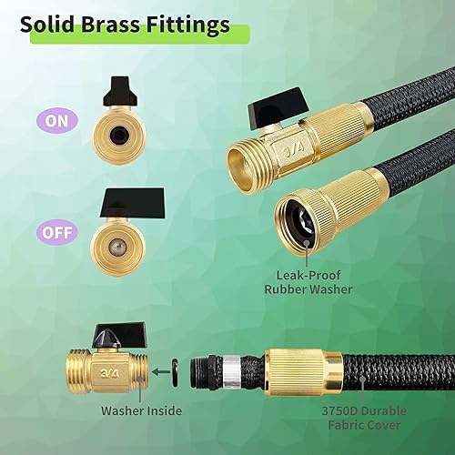 Miniatura 3 de JOEN Manguera de agua para jardín, manguera retráctil expandible con núcleo de látex de triple capa, accesorios de latón de 34 pulgadas y boquilla