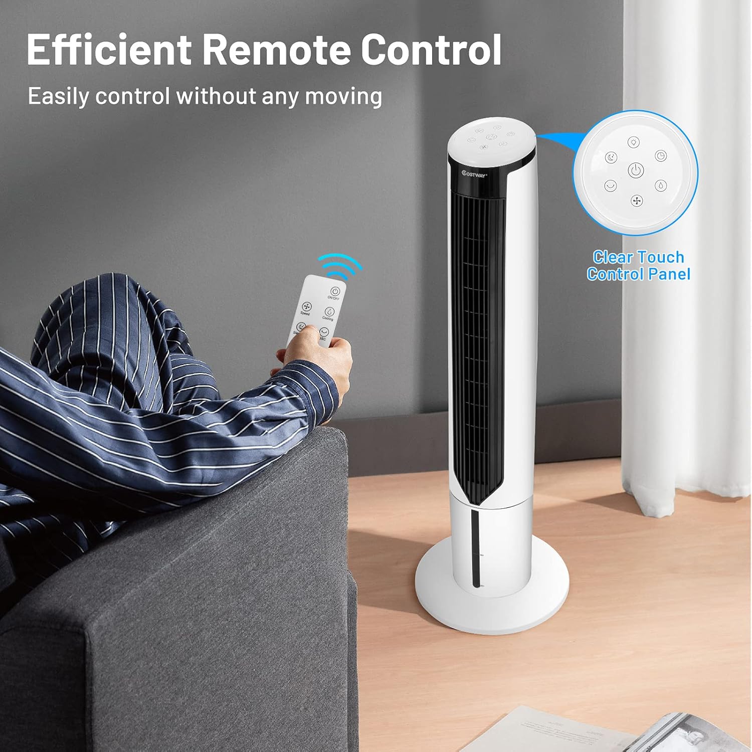 COSTWAY Portable Evaporative Air Cooler for Room, 41 Inches Cooler with Remote Control, 70° Oscillating Floor Swamp Cooler with 4 Ice Packs, 9H Timer Bladeless Air Cooler for Bedroom Room Home Office