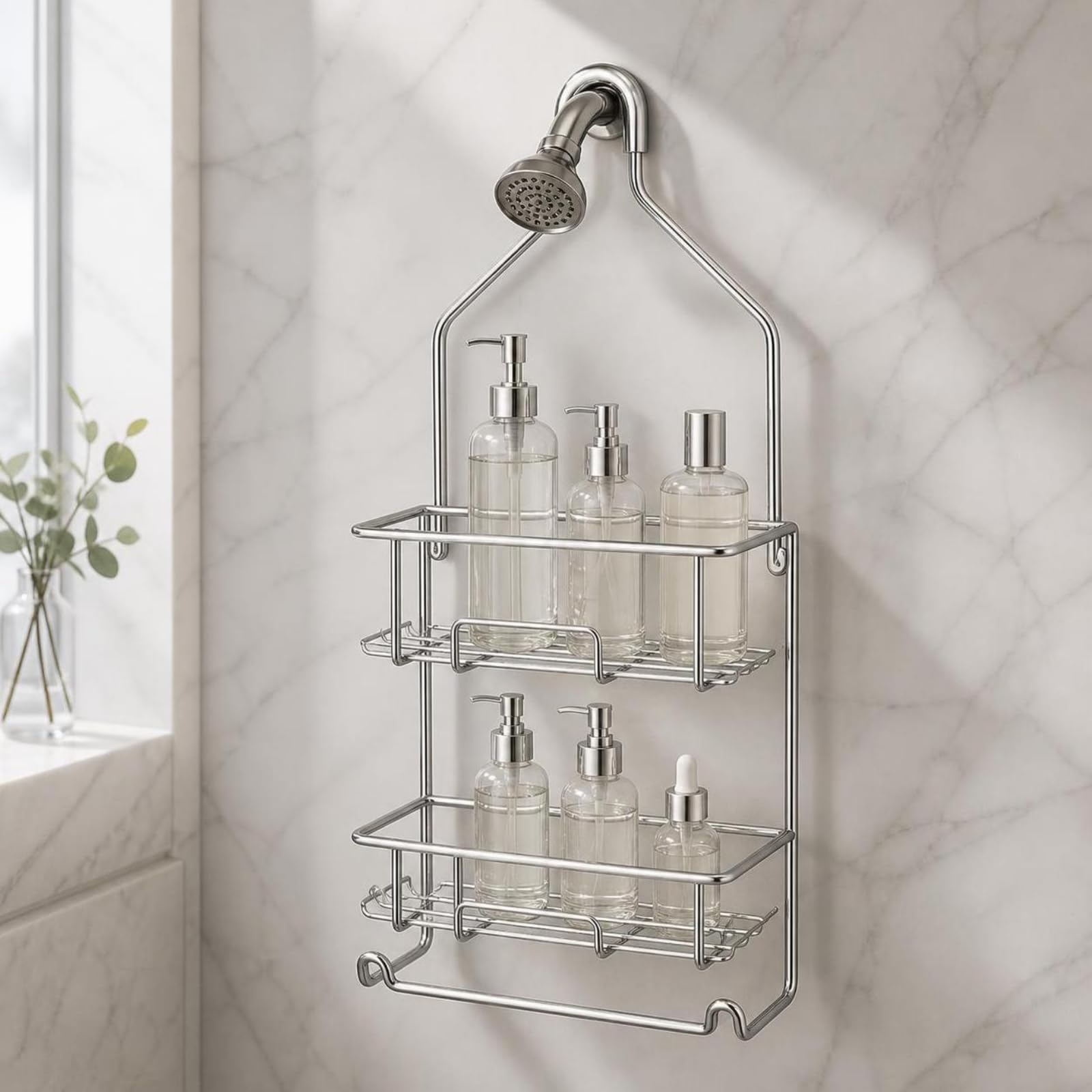 Gralara Estante Baño Colgante Impermeable Resistente, Estante Ducha con Ganchos, para Baños Pequeños