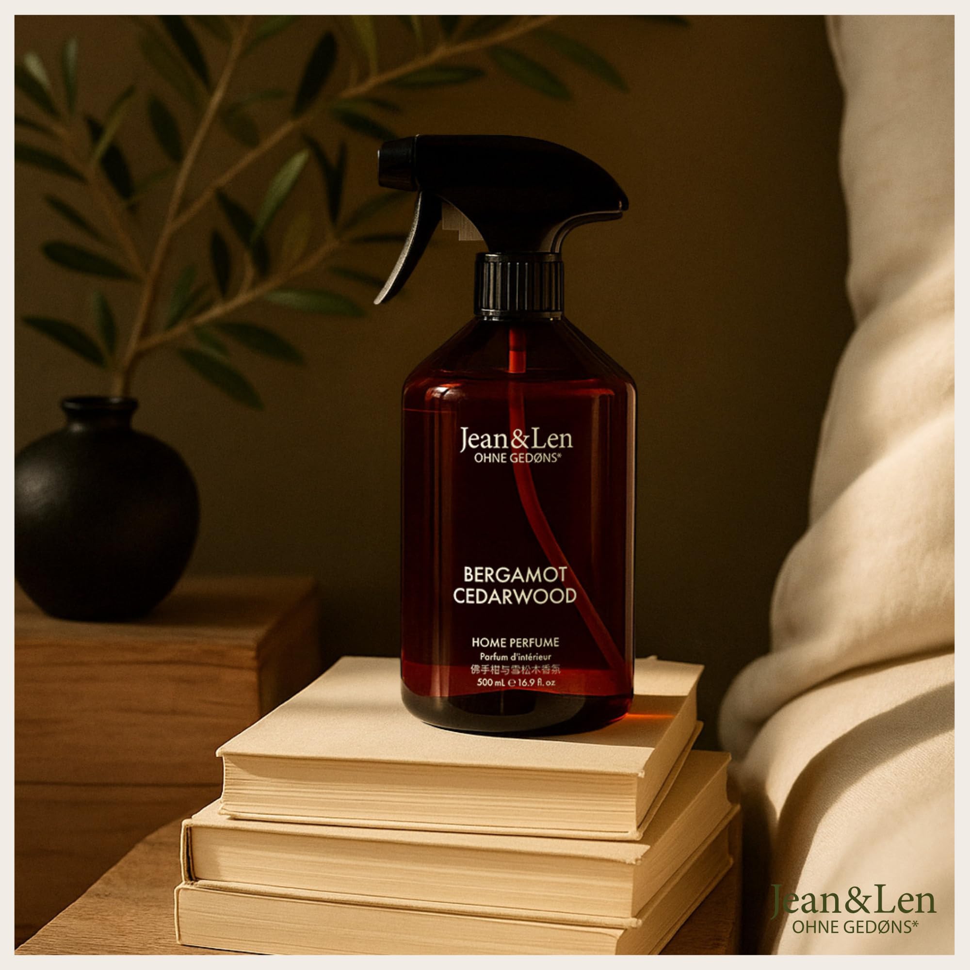 Jean & Len Home Perfume Set Bergamota y Cedro, fragancia de ambiente con aroma ácido, refresca con una sola pulverización, spray de ambiente de diseño minimalista, 6 x 500 ml